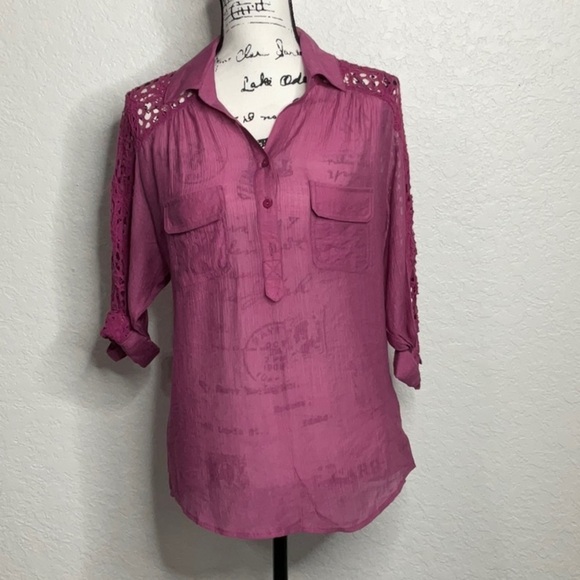 Kut from the Kloth Tops - 359- Kut from the Kloth NWT Purple Sheer Open Lace Long Sleeve Henley Size Small